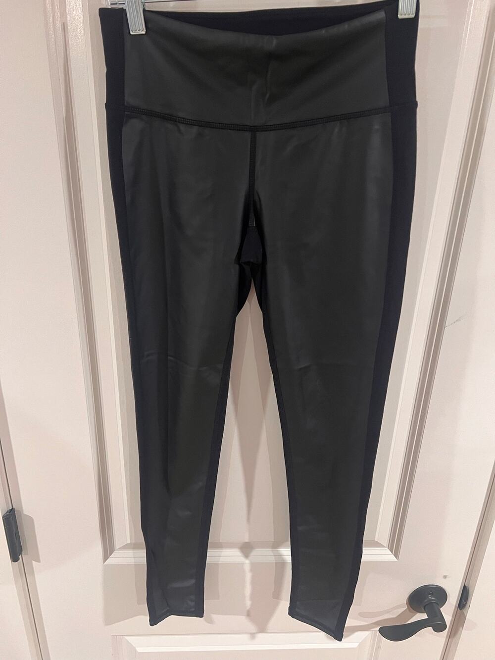 Athleta XS Black Leggings - Vegan leather front